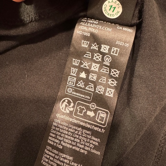 AllSaints Vidal Youth/Teen Polo Shirt Regular Fit Short Sleeve Black Size M - Picture 9 of 10